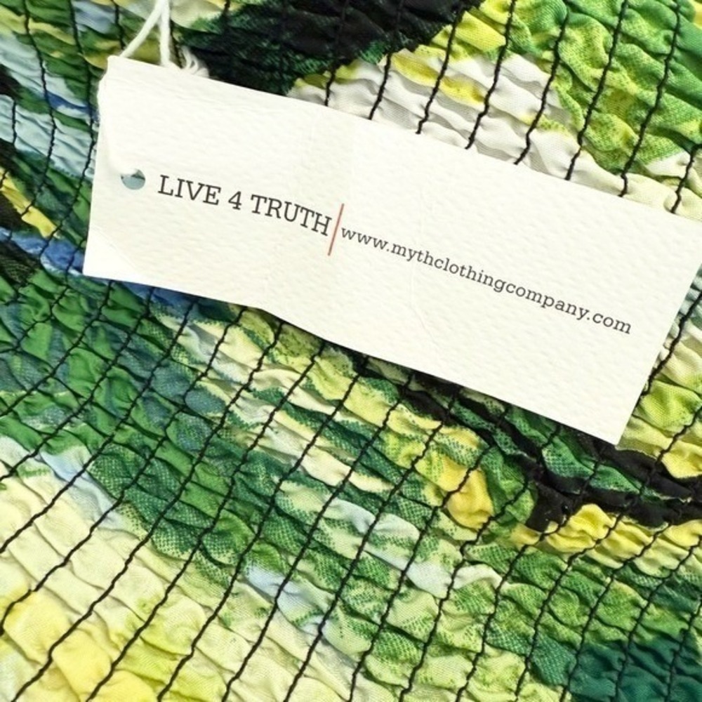 Live 4 Truth Green Tropical Palm Print Smocked Tiered Puff Sleeve Crop Top S - Picture 7 of 9